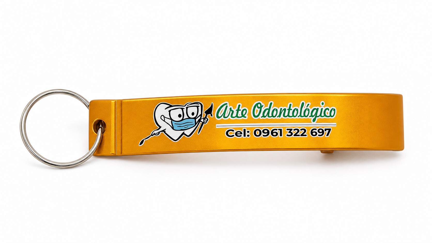 Llavero metálico abridor personalizado de Arte Odontológico