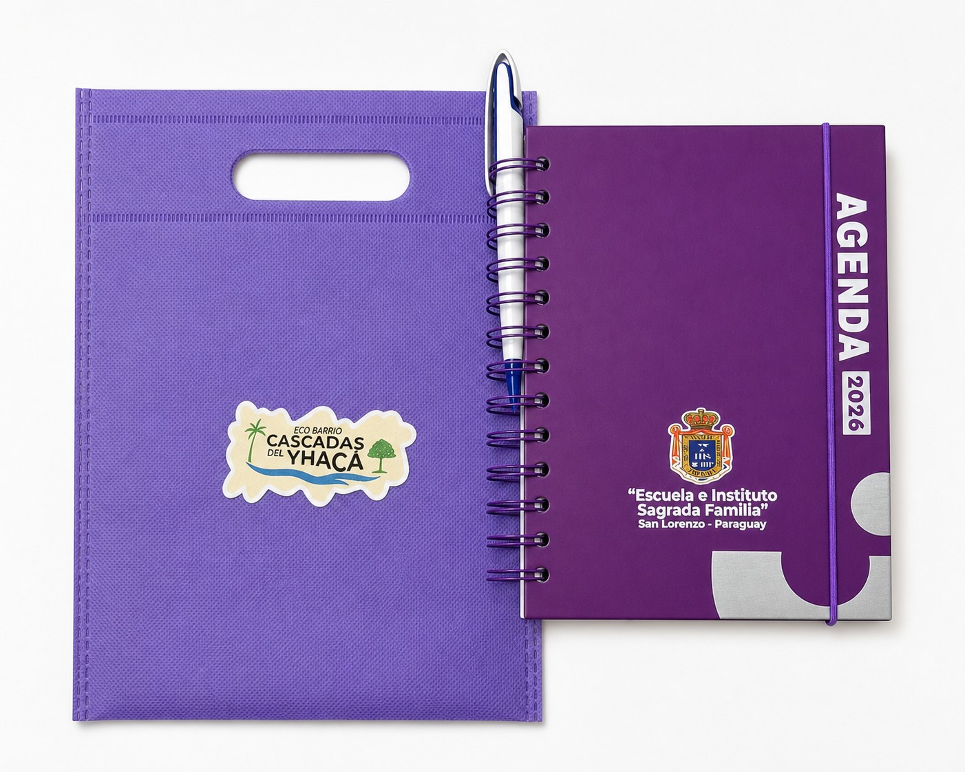Agenda personalizada de Sagrada Familia con lapicero y bolsa