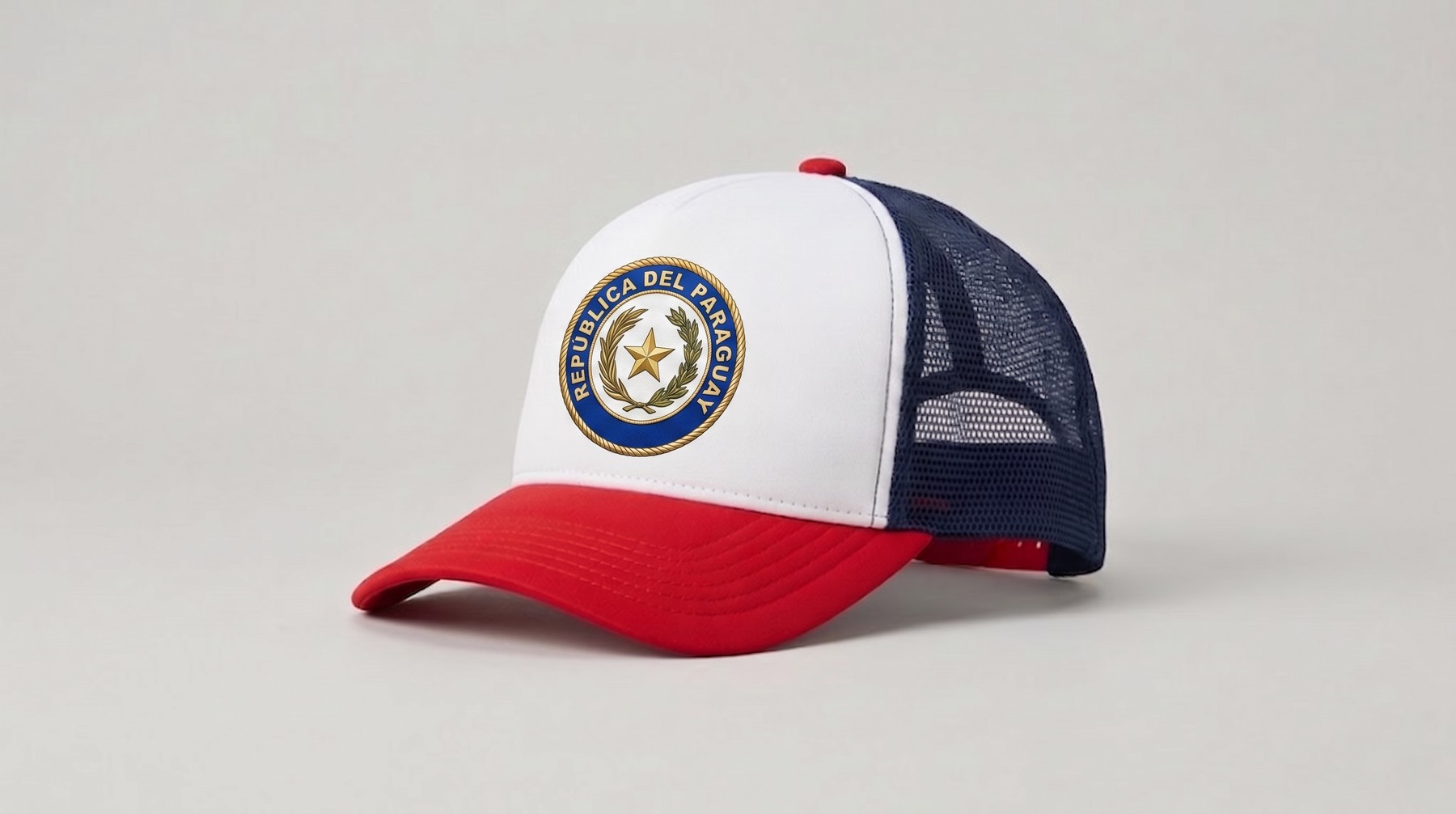Gorra tricolor personalizada con emblema de Paraguay